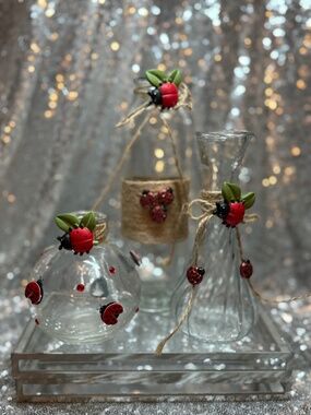 lady bug trio set of glass jar